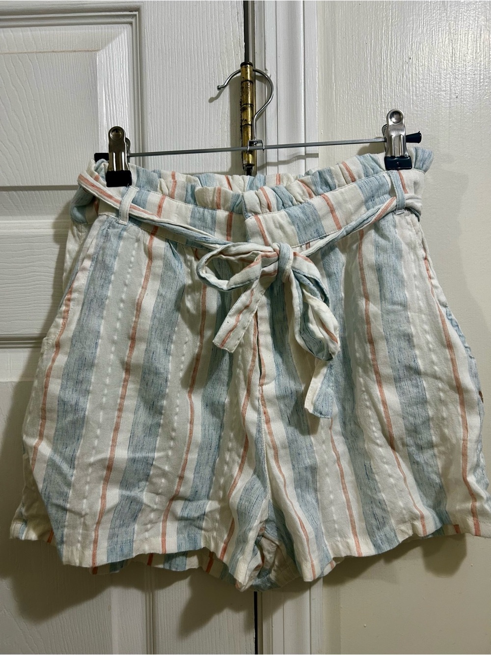Roxy Striped Paper Bag Tie-Waist Linen-Blend Women’s Shorts Size XS